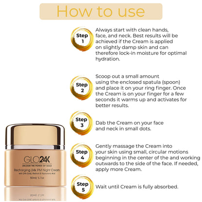 GLO24K Moisturizing 24k Gold Day & Night Creams — Hydration Duo with Hyaluronic Acid, Collagen, Retinol