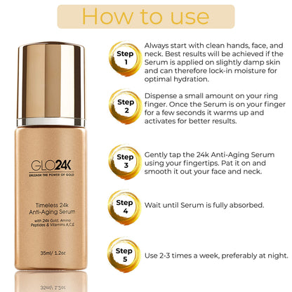 GLO24K 24k Gold Anti-Aging Cream & Serum – Peptides & Vitamins A C E