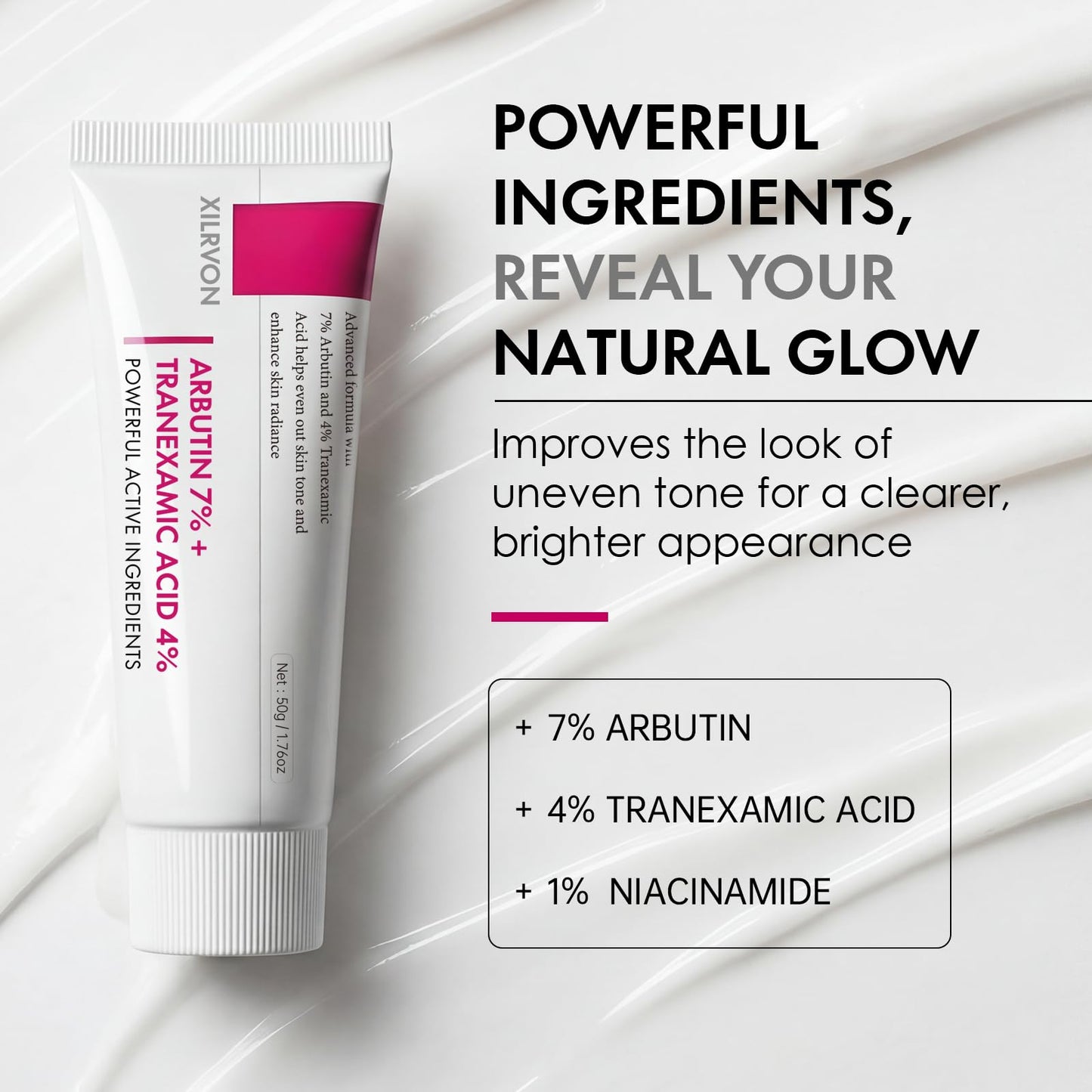 Glopink Arbutin 7% + Tranexamic Acid 4% Cream – Hydrating Brightening Moisturizer 1.76 oz