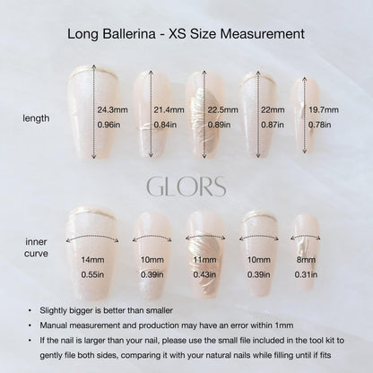 GLORS Press On Nails - Long Ballerina Nude Pink with Gold Accents - 10 Pieces (XS/LB)