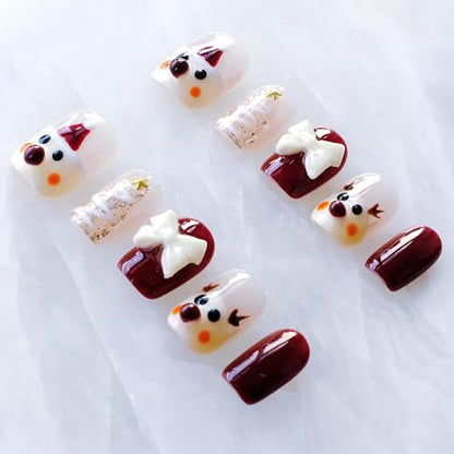 GLORS Christmas Press-On Nails – Short Square Festive Reindeer & Bow (10-Piece, SS)