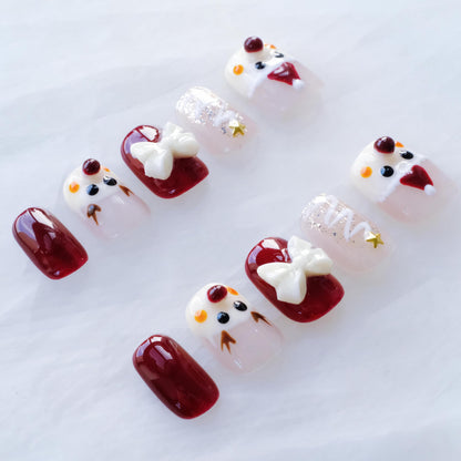 GLORS Christmas Press-On Nails – Short Square Festive Design (10 Pieces, XS/SS)