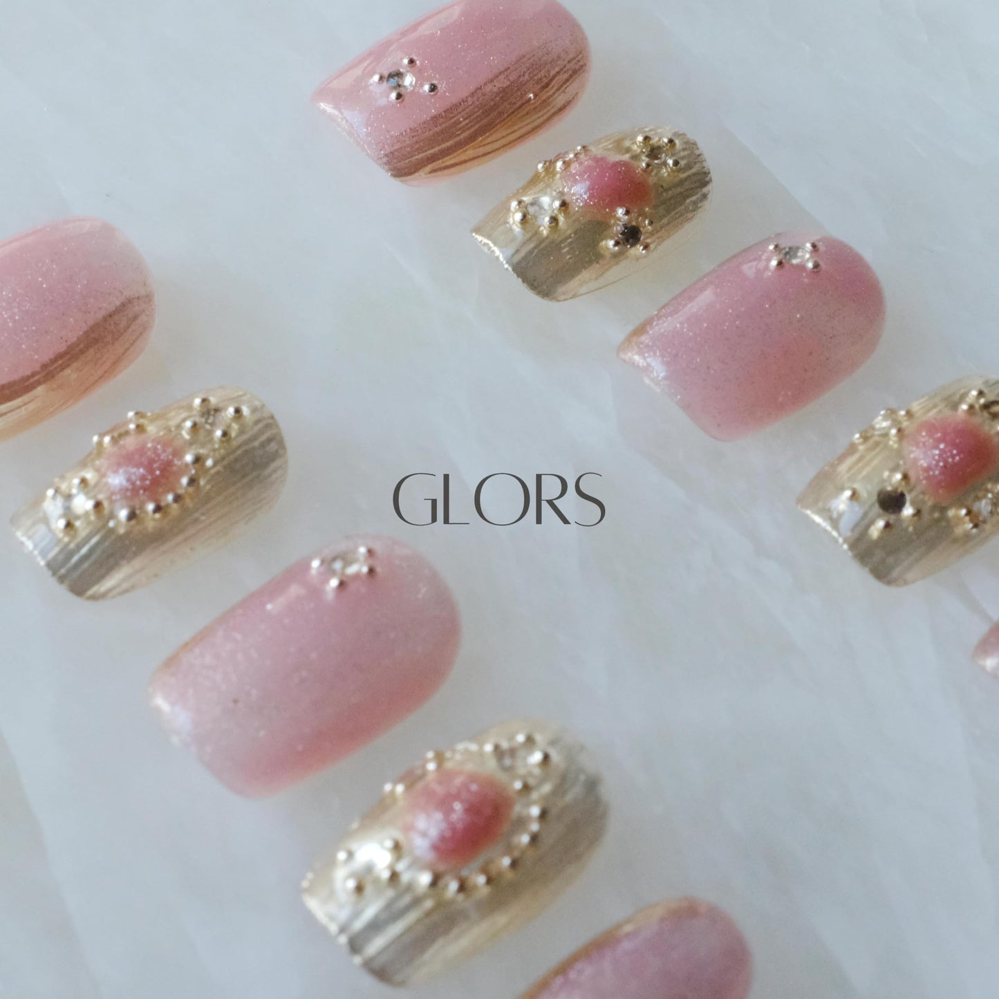 GLORS Purely Handmade Press On Nails — Pink Purple Cat-Eye Buccilati, Short Square, 10pcs (SS)