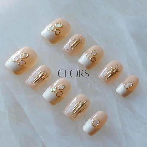 [GLORS] Purely Handmade Press On Nails | Mica Love Shell Piece Nail Art | Short Square, Salon Quality 10-Piece Set (Large, SS)