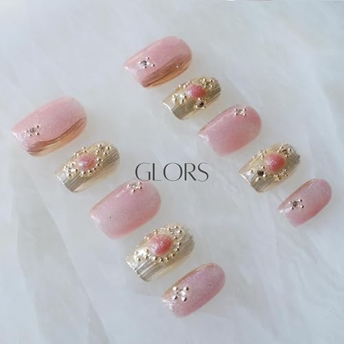 GLORS Purely Handmade Press On Nails | Pink- Purple Cat-Eye Buccilati | Short Square 10 Pieces