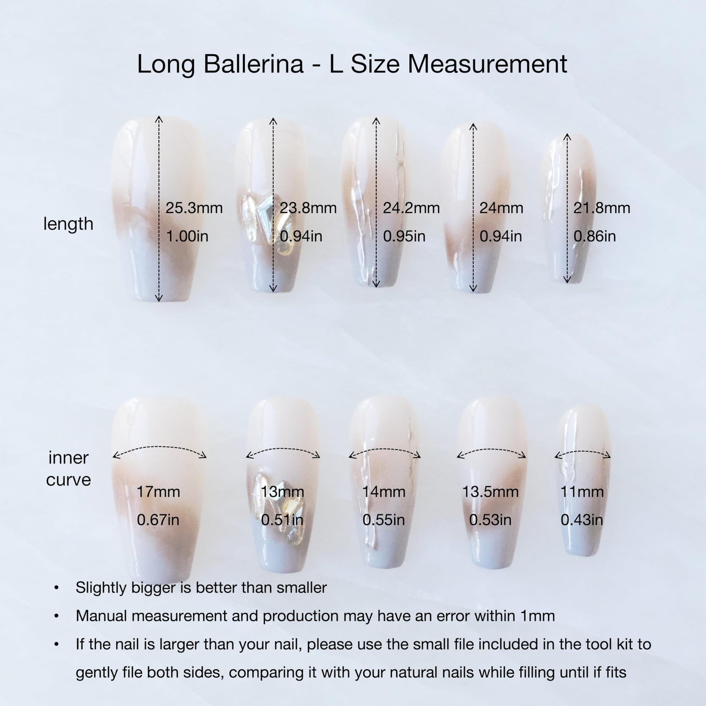 GLORS Ombre Press On Nails – Long Ballerina Nude to Gray with Gold Accents (10-Piece, Large LB)
