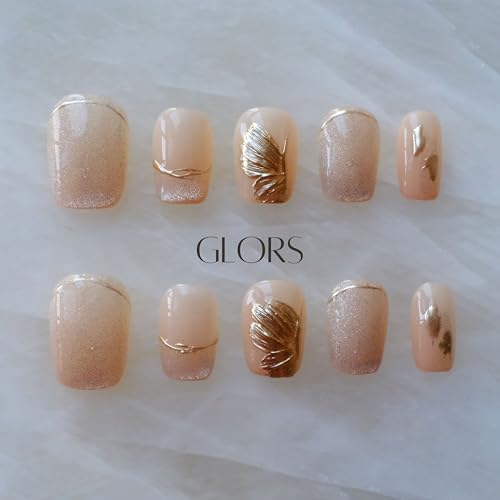 [GLORS] Purely Handmade Press On Nails | Flower Dance - Cat-Eye & Icy Nude Short Square, 10 Pieces