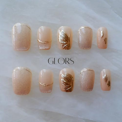 [GLORS] Purely Handmade Press On Nails | Flower Dance - Cat-Eye & Icy Nude Short Square, 10 Pieces