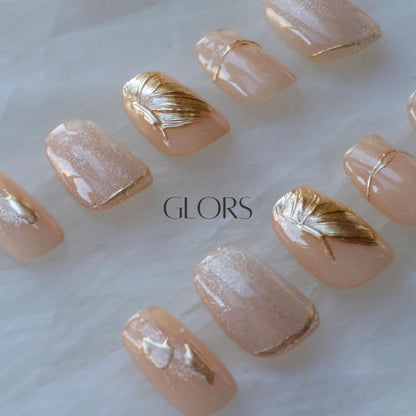 [GLORS] Purely Handmade Press On Nails | Flower Dance - Cat-Eye & Icy Nude Short Square, 10 Pieces