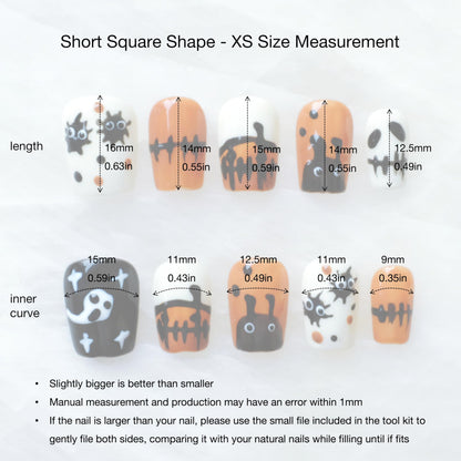 GLORS Halloween Press On Nails – Handmade Short Square False Nails (10P), Orange & Black Design