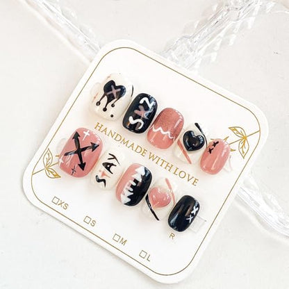 GLORS Doodle Graffiti Nail Stickers – Black & Pink for Short Square Nails (XS/SS)