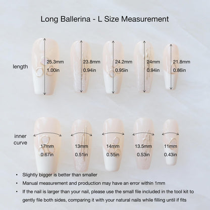 GLORS Handmade Press On Nails – Long Ballerina Shell Design (Pink/White, 10 Pieces, Large)