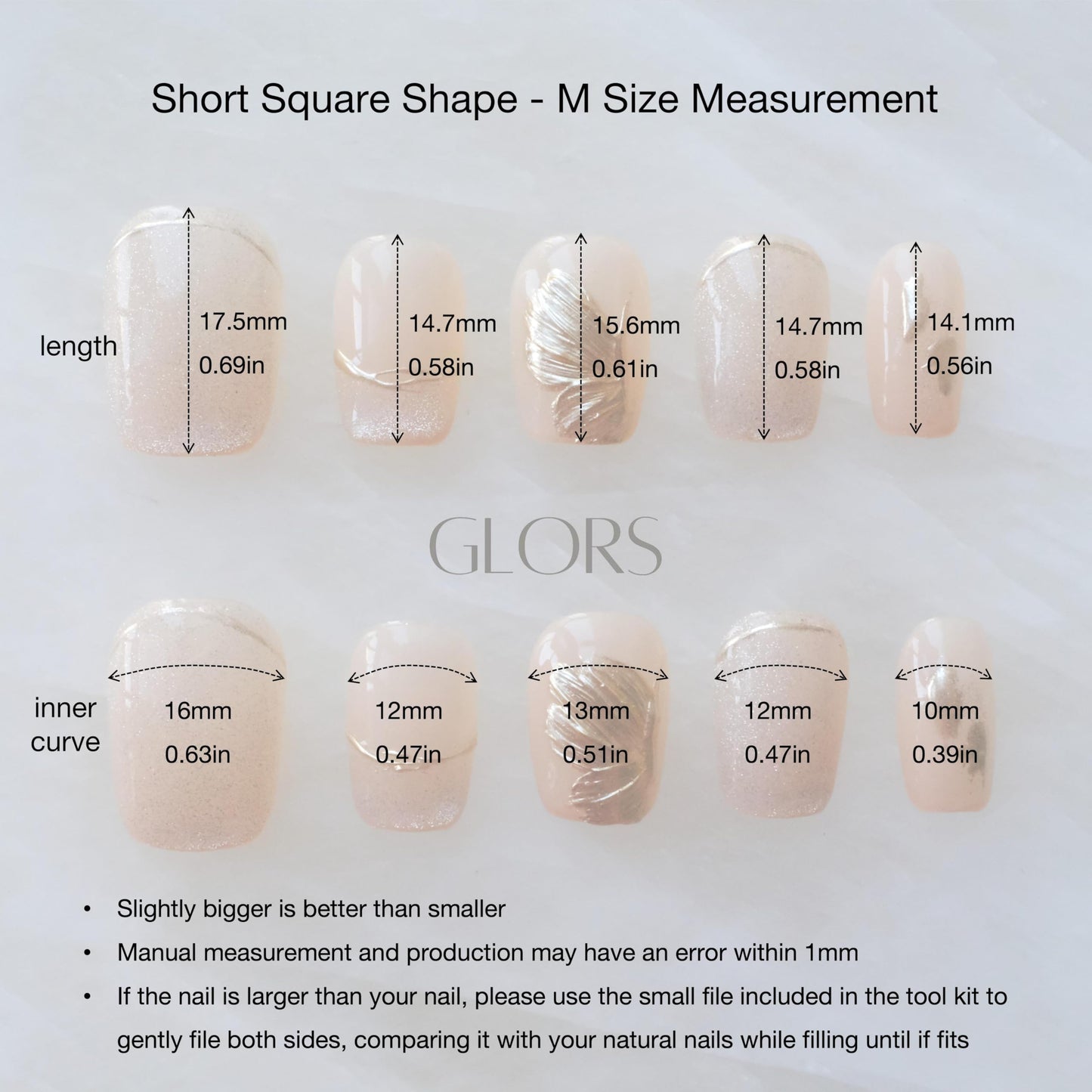 GLORS Flower Dance Press On Nails – Cat-Eye, Icy Nude Short Square (10 pcs)