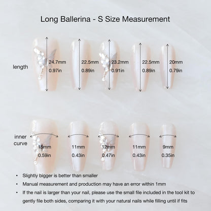 GLORS Press On Nails – Long Ballerina Coffin Nude Pink with Butterfly Rhinestones | 10 Pieces (Small, LB)