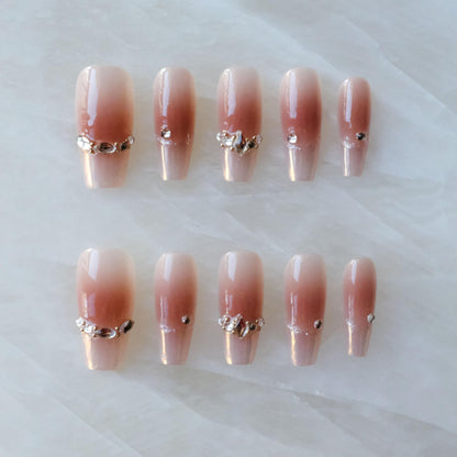 GLORS Long Ballerina Press-On Nails – Pink French with Rhinestones (Small LB)
