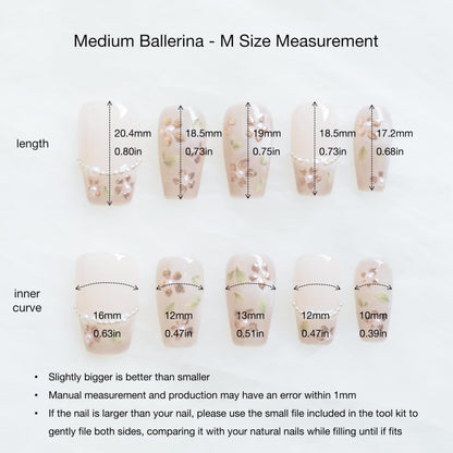 GLORS Medium Ballerina Press-On Nails – Nude Pink with Rose Gold Foil & Pearl Accents (10 Pieces, Medium MB)