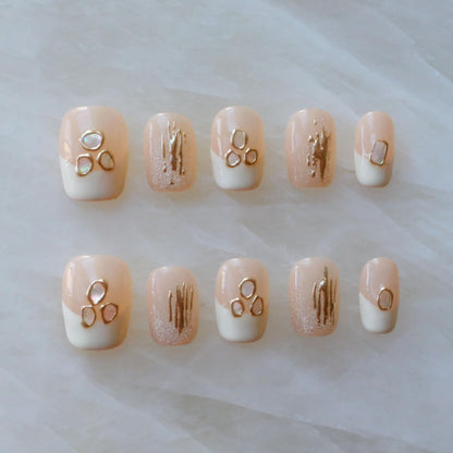 [GLORS] Purely Handmade Press On Nails | Mica Love Shell Piece Nail Art | Short Square, Salon Quality 10-Piece Set (Large, SS)