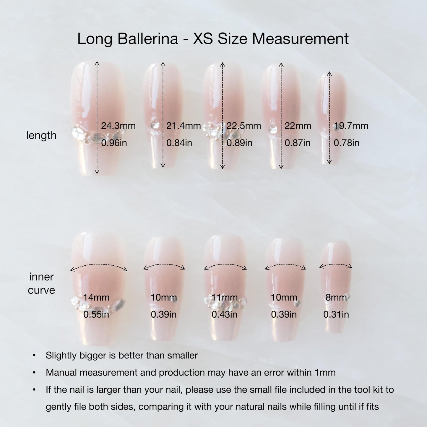 GLORS Long Ballerina Press-On Nails – Pink French with Rhinestones (10 Pieces)