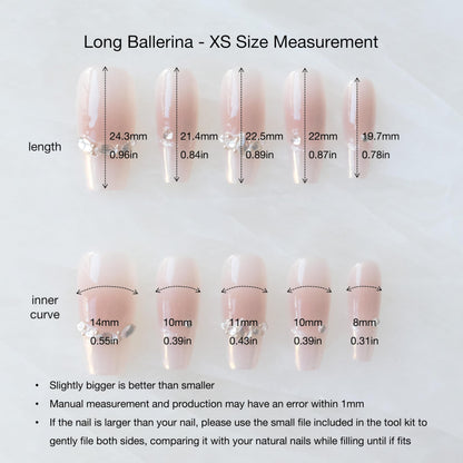 GLORS Long Ballerina Press-On Nails – Pink French with Rhinestones (10 Pieces)