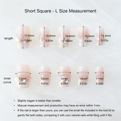 GLORS Moon Dream Purely Handmade Press On Nails – French-Style Pink with Diamond | Short Square 10-Piece Set (Large, SS)