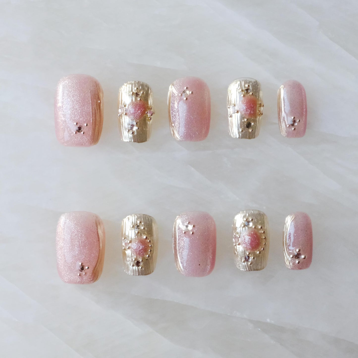 GLORS Purely Handmade Press On Nails | Pink- Purple Cat-Eye Buccilati | Short Square 10 Pieces