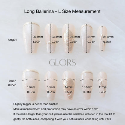 GLORS Press On Nails – Long Ballerina Nude Pink with Gold Accents, 10-Piece Large Set