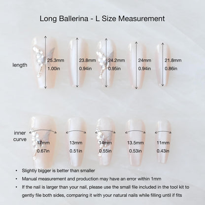 GLORS Press On Nails - Long Ballerina Coffin Nude Pink with Butterfly Rhinestones (10pc)