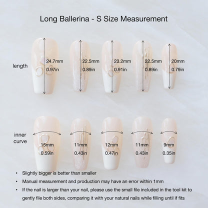 GLORS Handmade Press On Nails - Long Ballerina, Pink & White Shell Design | 10 Pieces (Small, LB)
