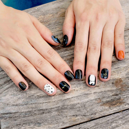 [GLORS] Purely Handmade Press On Nails | Kawaii Black Short Square, 10 pcs (SS) – Salon Quality