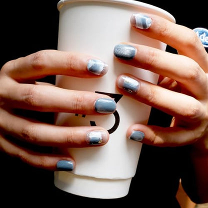 GLORS Purely Handmade Press On Nails - Blue White Glitter Snow Mountain, Short Square (SS) | 10 pcs