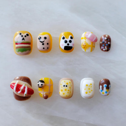 [GLORS] Purely Handmade Press On Nails | Cartoon Design, Short Square, 10 Pieces (XS-SS)