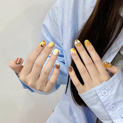 GLORS Purely Handmade Press On Nails | Cute Cartoon Design | Short Square, 10pcs (Small SS)