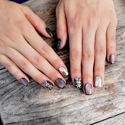 GLORS Purely Handmade Press On Nails - Purple Gold Bunny Cat-Eye (10 pcs)