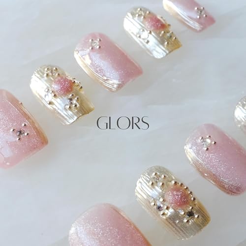 GLORS Purely Handmade Press On Nails - Pink Purple Cat-eye Buccilati Style | Short Square 10 Pcs (XS-SS)