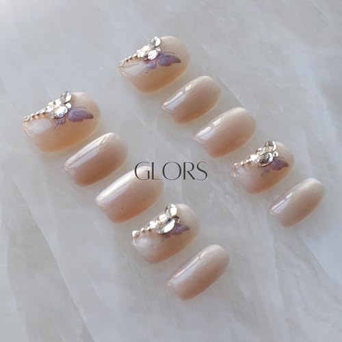 GLORS Purely Handmade Short Press On Nails – Butterfly Cat-Eye Art, 10pcs