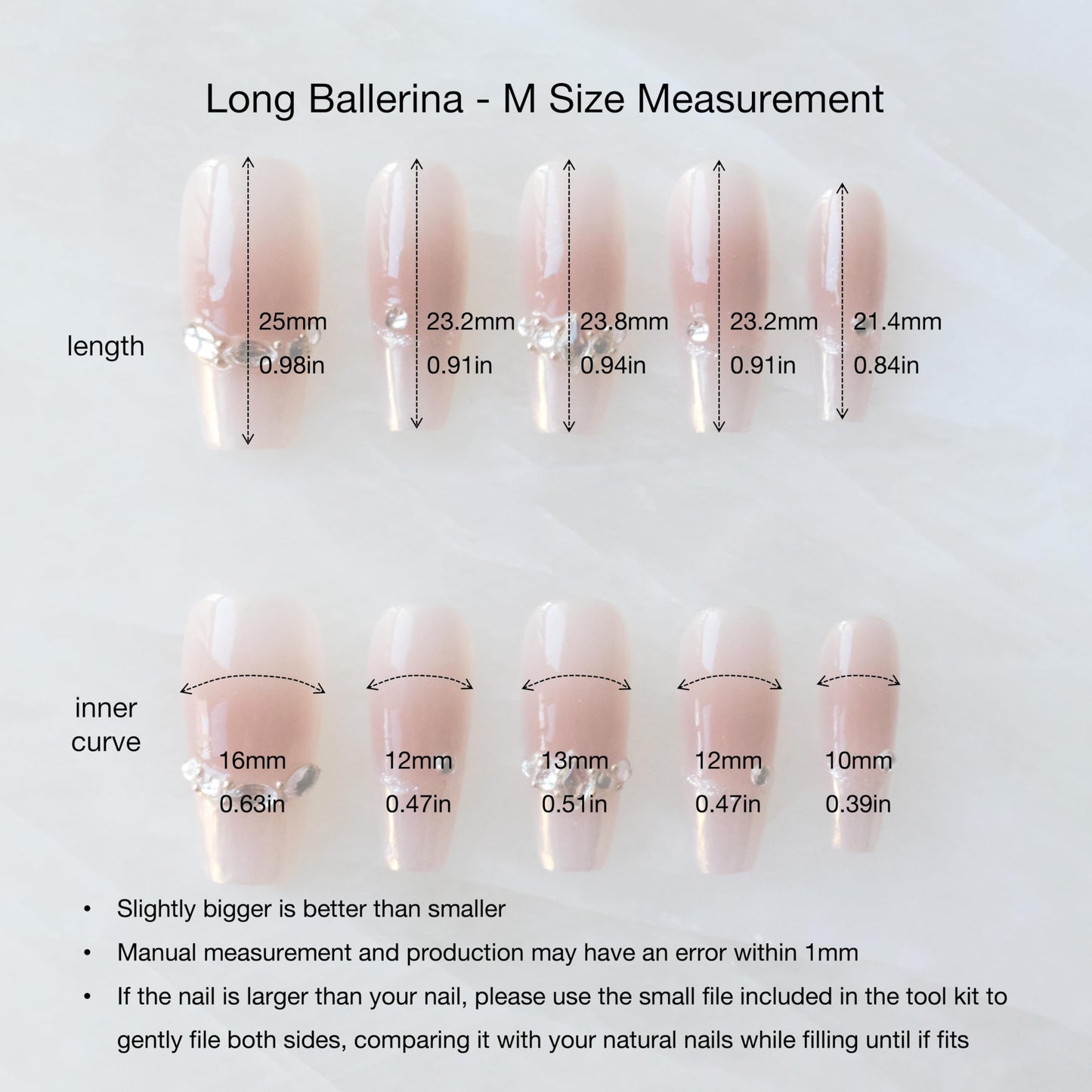 GLORS Long Ballerina Press-On Nails Pink French with Rhinestones | Coffin Shape