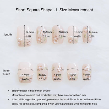 GLORS Short Square Press-On Nails – Nude Pink with Rose Gold Foil & Pearl Accents | 10 Pieces (Large, SS)