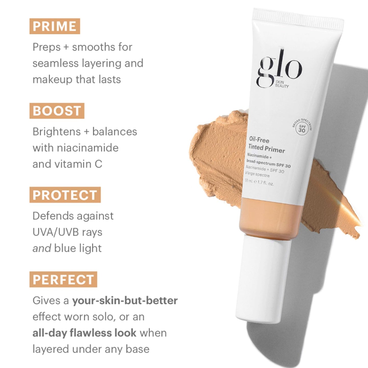Glo Skin Beauty Oil-Free Tinted Primer SPF 30 – 4-in-1 Mineral Foundation Primer, Medium
