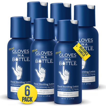 Gloves In A Bottle Shielding Lotion 6-Pack – Fragrance-Free, Grease-Less Dry Skin Moisturizer (2oz / 60ml)