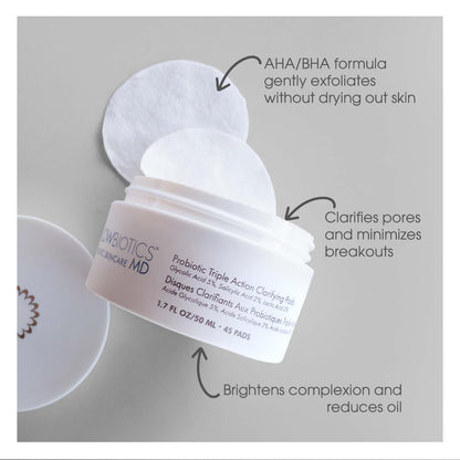 Glowbiotics Probiotic Triple Action Clarifying Pads – 5% Glycolic, 2% Lactic, 2% Salicylic, 60 Pads