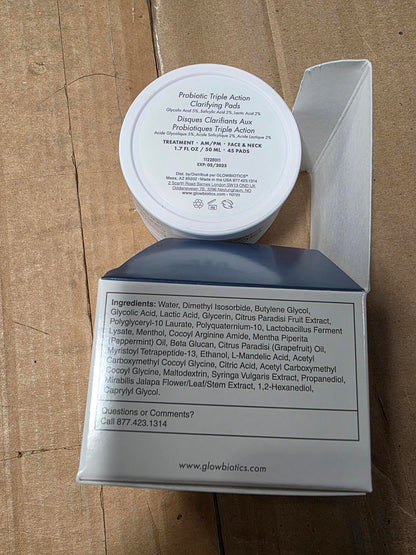 Glowbiotics Probiotic Triple Action Clarifying Pads – 5% Glycolic, 2% Lactic, 2% Salicylic, 60 Pads