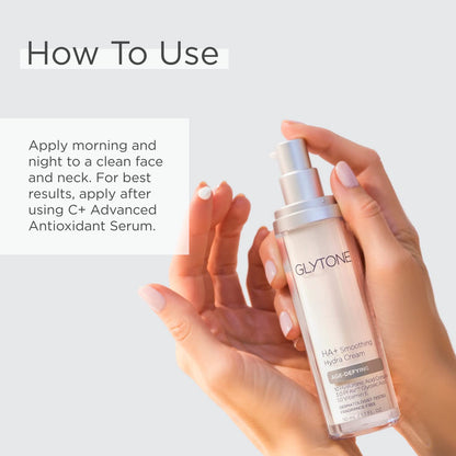 Glytone Age-Defying HA+ Smoothing Hydra Cream | 10 Hyaluronic Acids Complex, 3.0 PFAV Glycolic, 1.0 Vitamin E | 1.7 oz
