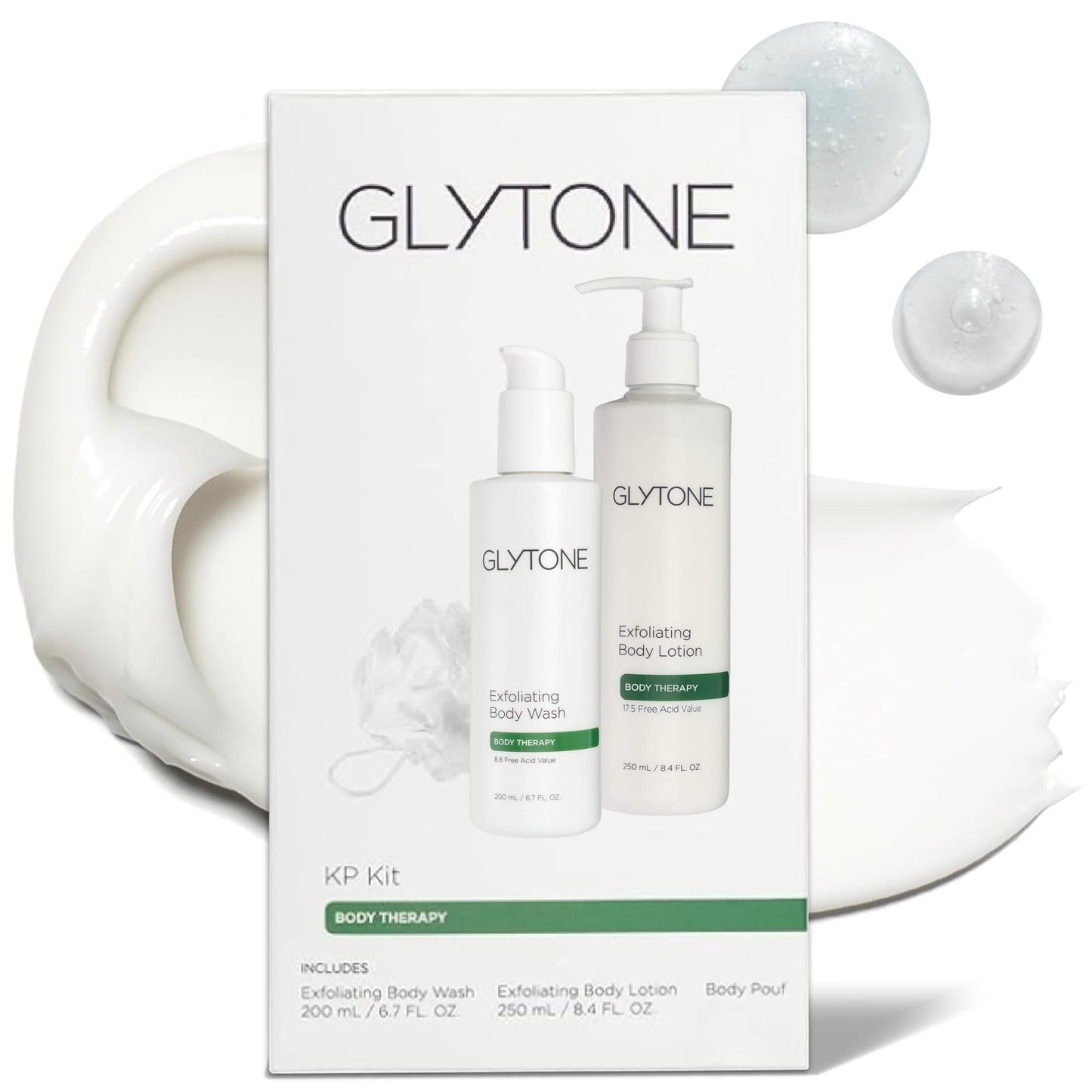 Glytone KP Kit – Exfoliating Body Wash, Glycolic Acid Lotion & Shower Pouf for Keratosis Pilaris