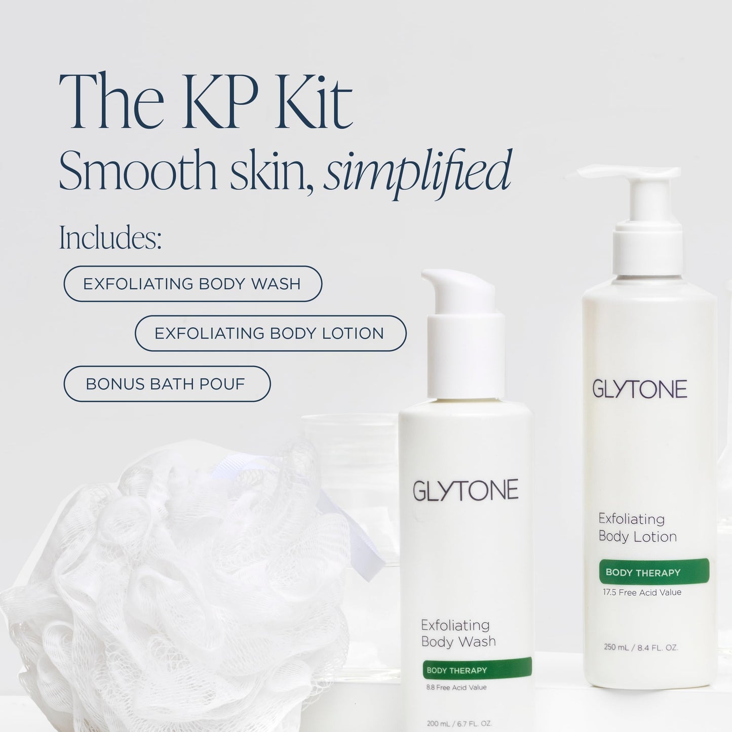 Glytone KP Kit – Exfoliating Body Wash, Glycolic Acid Lotion & Shower Pouf for Keratosis Pilaris