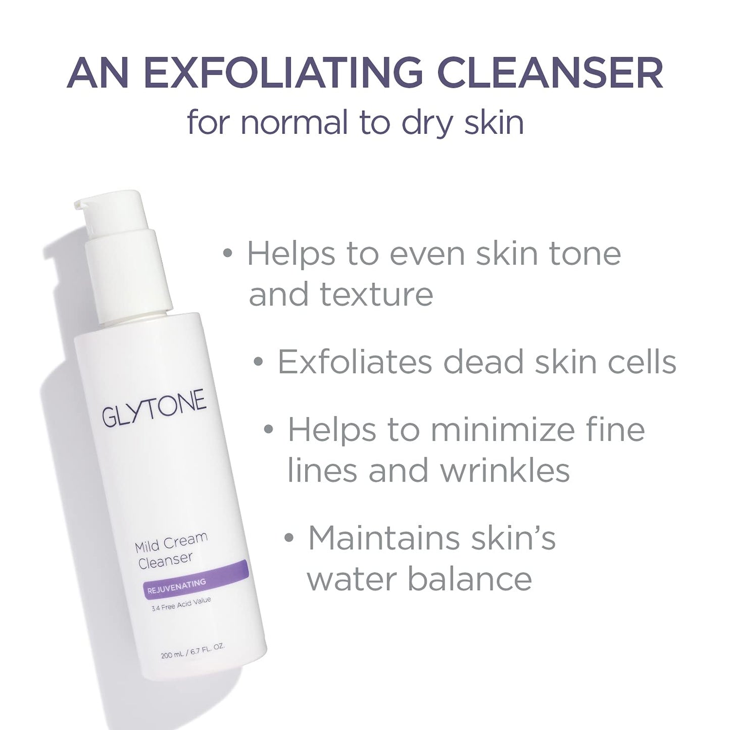 Glytone Mild Cream Cleanser | Gentle 3.4% Free-Acid Glycolic Exfoliation & Hydration | 2 oz
