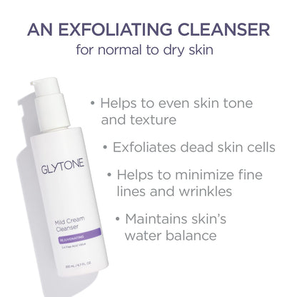 Glytone Mild Cream Cleanser | Gentle 3.4% Free-Acid Glycolic Exfoliation & Hydration | 2 oz
