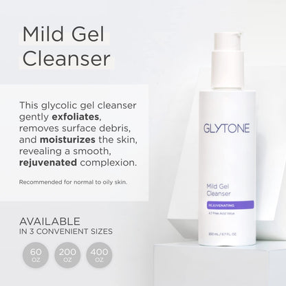 GLYTONE Mild Gel Exfoliating Cleanser – 4.7% Glycolic Acid, Fragrance-Free, 13.5 fl oz