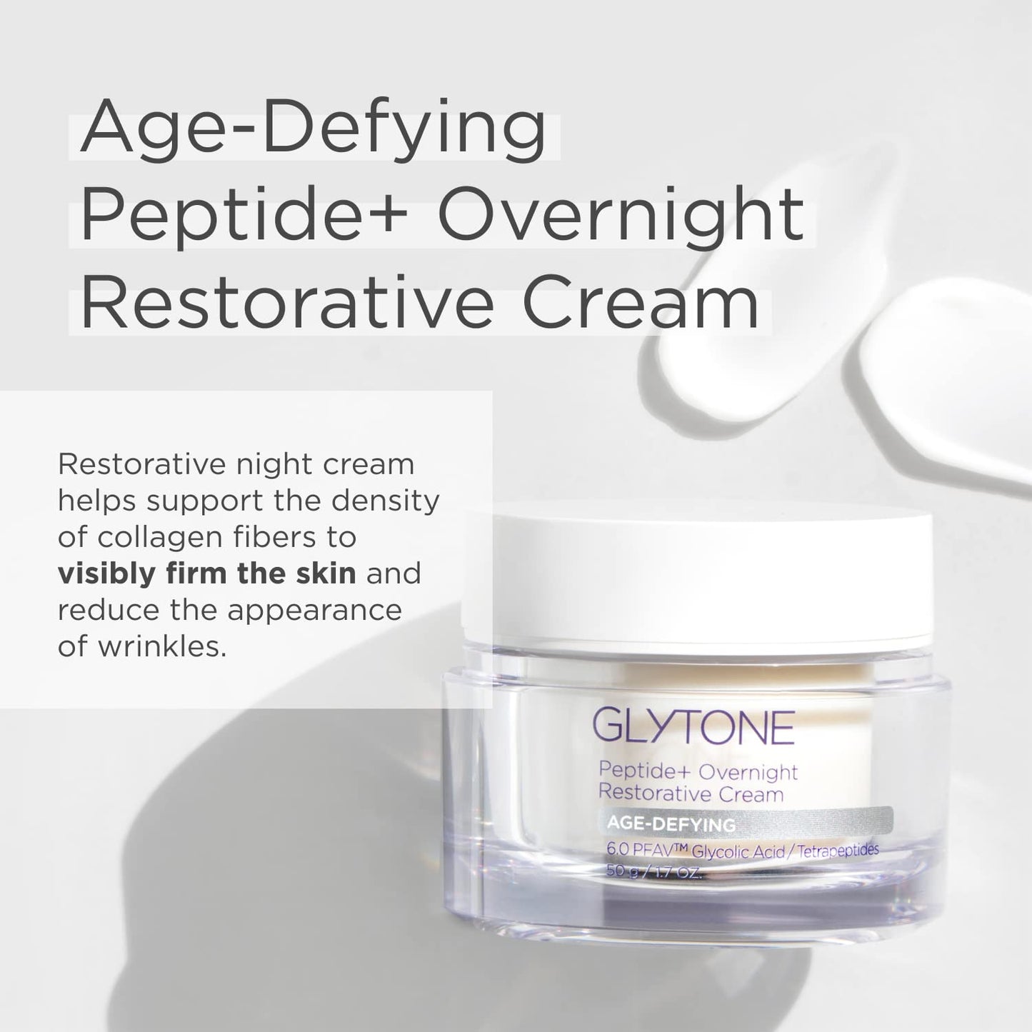 GLYTONE Peptide+ Overnight Restorative Cream – Fragrance-Free Night Moisturizer for Firm, Hydrated Skin