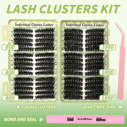 Gmagictobo Lash Clusters Kit | Wispy Cat Eye Lashes, 510Pcs Volume Clusters with Bond, Seal & Tweezers
