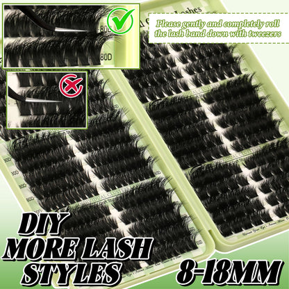 Gmagictobo Lash Clusters Kit – 430Pcs DIY Cat Eye Extensions (80D-200D) with Bond, Seal, Tweezers
